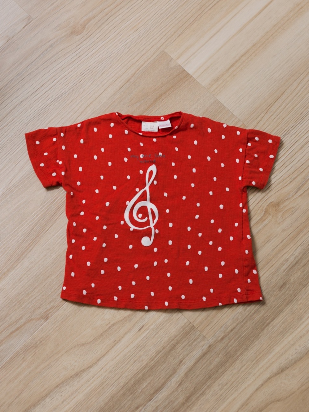 Zara Children's T-Shirt - Red Polka Dots with Music Note - Size 3T
